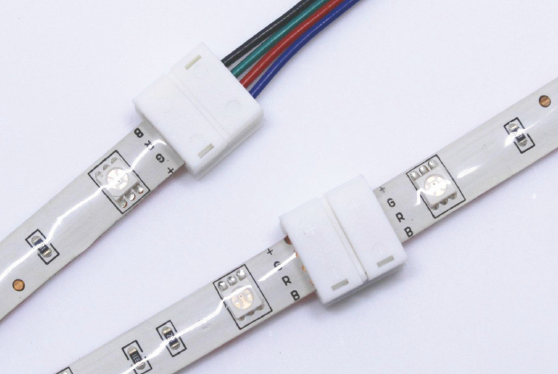 Solderless connector for led strip light RGB